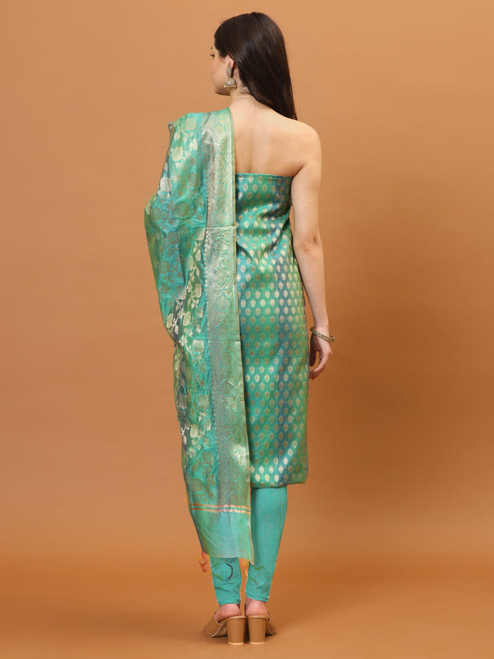 Woven Banarasi Chanderi Unstitched Suit With Dupatta