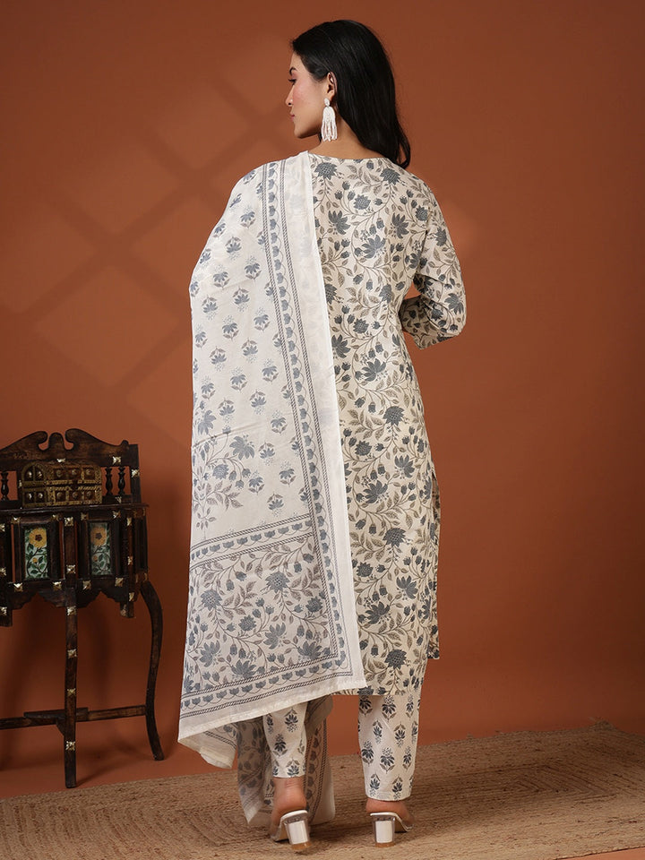 Printed Cotton Blend Kurta With Pant &amp; Dupatta