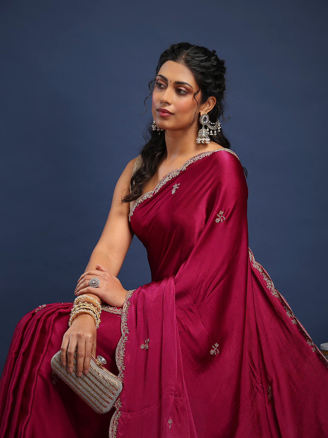 Stone Embroidery Chinnon Saree