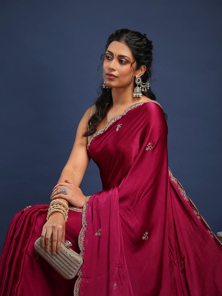 Stone Embroidery Chinnon Saree