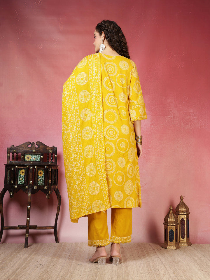 Mustard Cotton Blend Printed Straight Suit Set