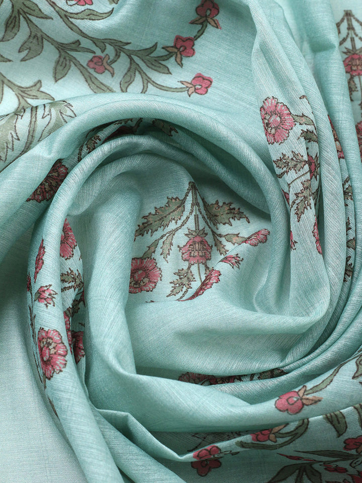 Embroidered Chanderi Unstitched Suit With Pant &amp; Dupatta