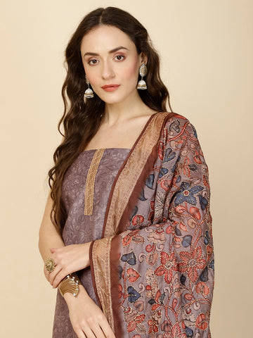 Kantha Embroidery & Printed Chanderi Unstitched Suit Piece With Dupatta