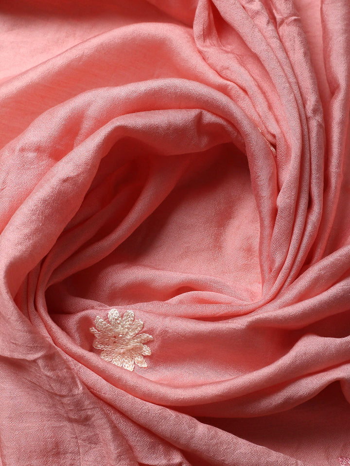 Embroidered Chanderi Unstitched Suit With Pant &amp; Dupatta