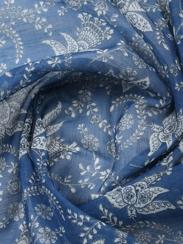 Embroidered Cotton Blend Unstitched Suit With Pant &amp; Dupatta