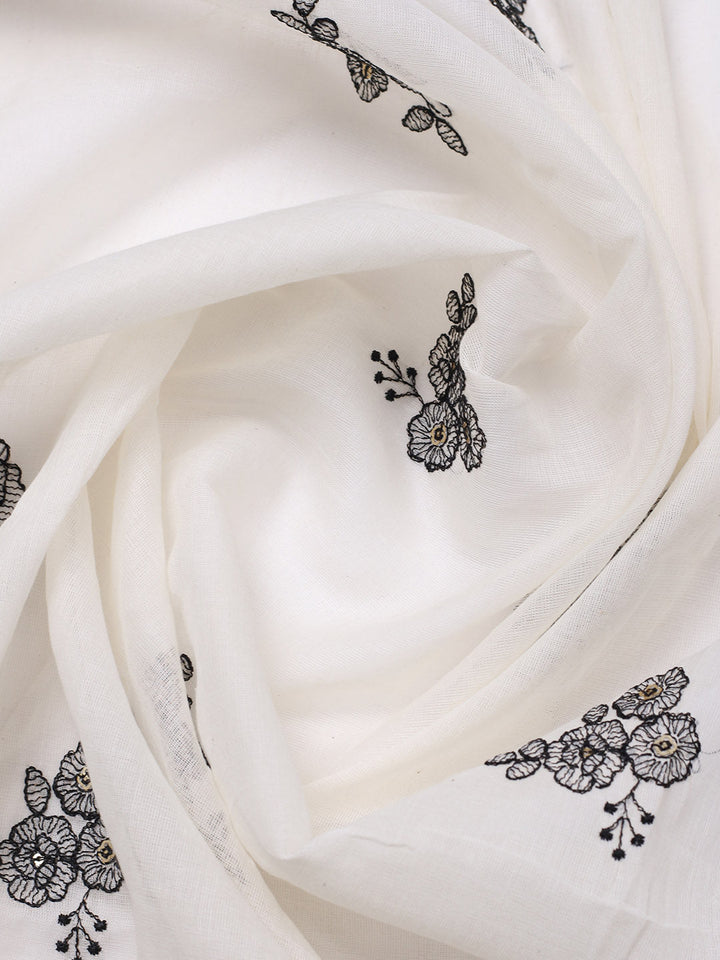 Embroidered Cotton Blend Unstitched Suit With Pant &amp; Dupatta