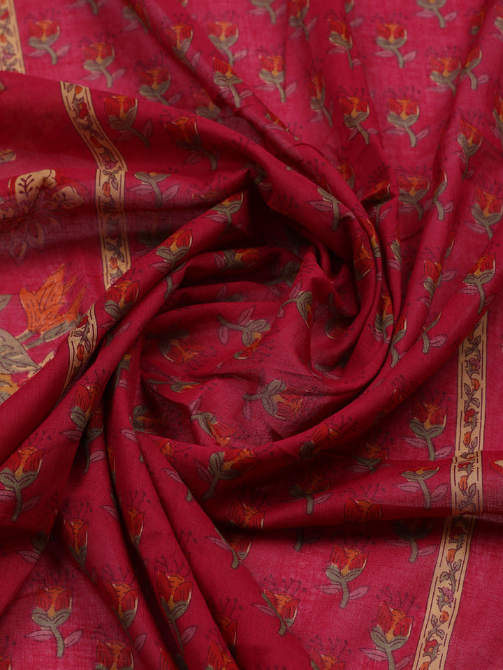 Embroidered Cotton Blend Unstitched Suit With Pant &amp; Dupatta