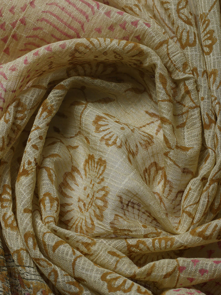 Printed Cotton Blend Unstitched Suit With Pant &amp; Dupatta