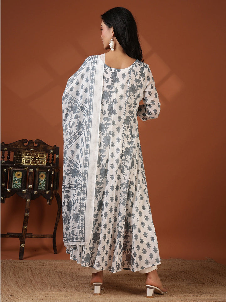 Printed Cotton Blend Kurta With Pant &amp; Dupatta