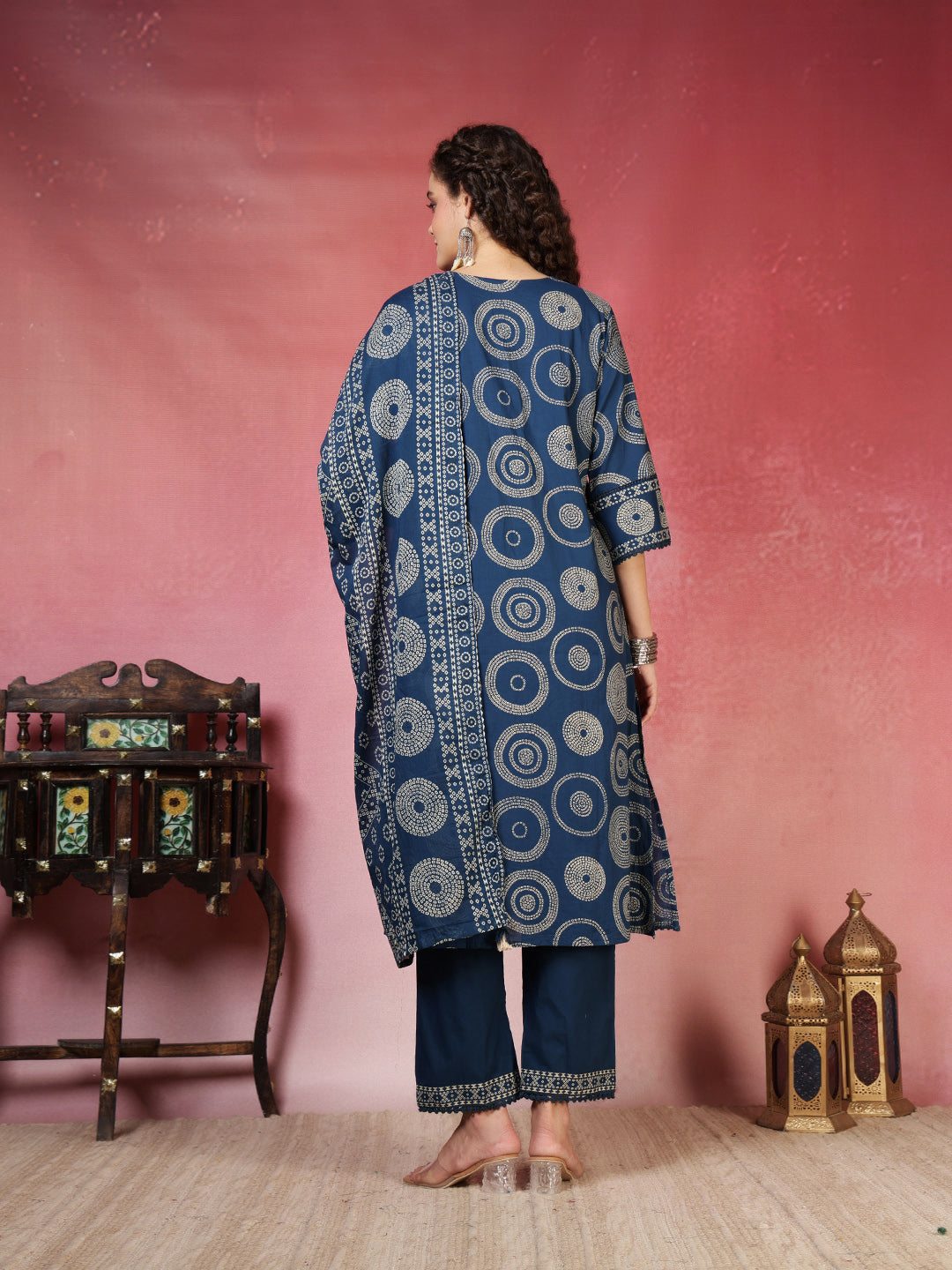 Printed Cotton Blend Kurta With Pants & Dupatta