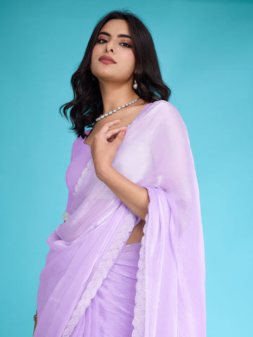 Stone Work Border Chiffon Saree