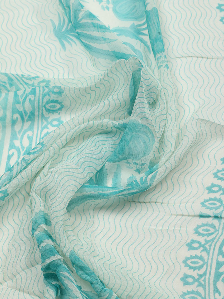 Printed Cotton Blend Unstitched Suit With Pant &amp; Dupatta