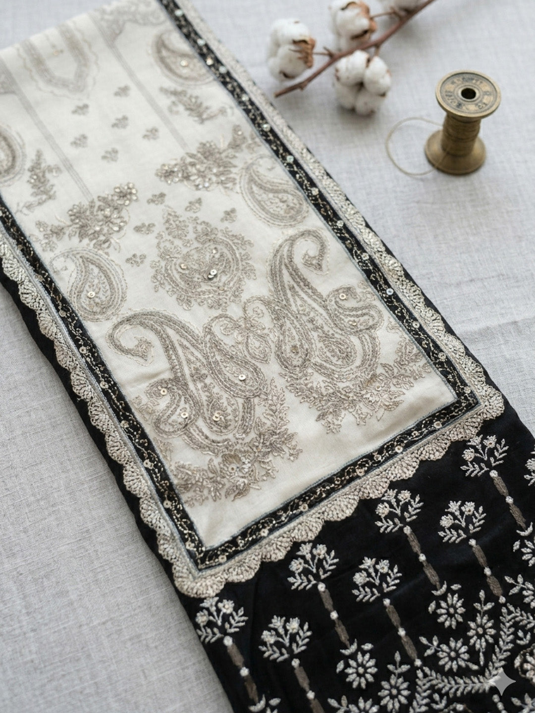 Printed Cotton Blend Unstitched Suit With Pant &amp; Dupatta