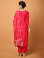 Plain Muslin Kurta With Pants & Dupatta