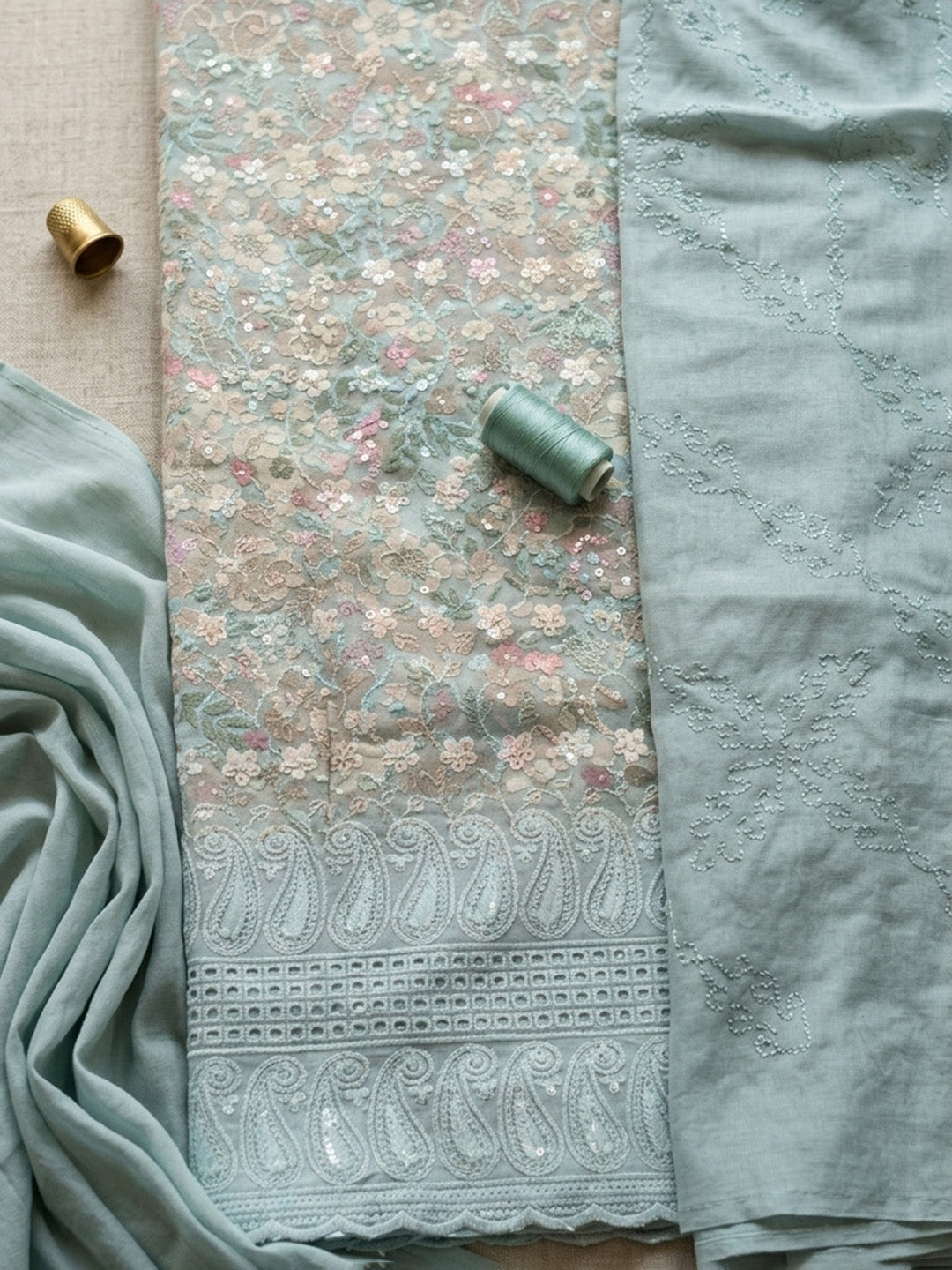 Embroidered Cotton Blend Unstitched Suit Pant &amp; Dupatta