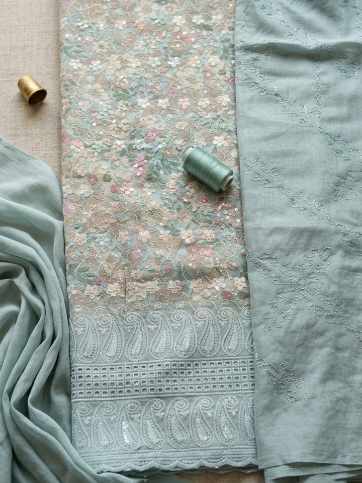 Embroidered Cotton Blend Unstitched Suit Pant &amp; Dupatta