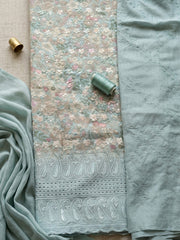 Embroidered Cotton Blend Unstitched Suit Pant & Dupatta