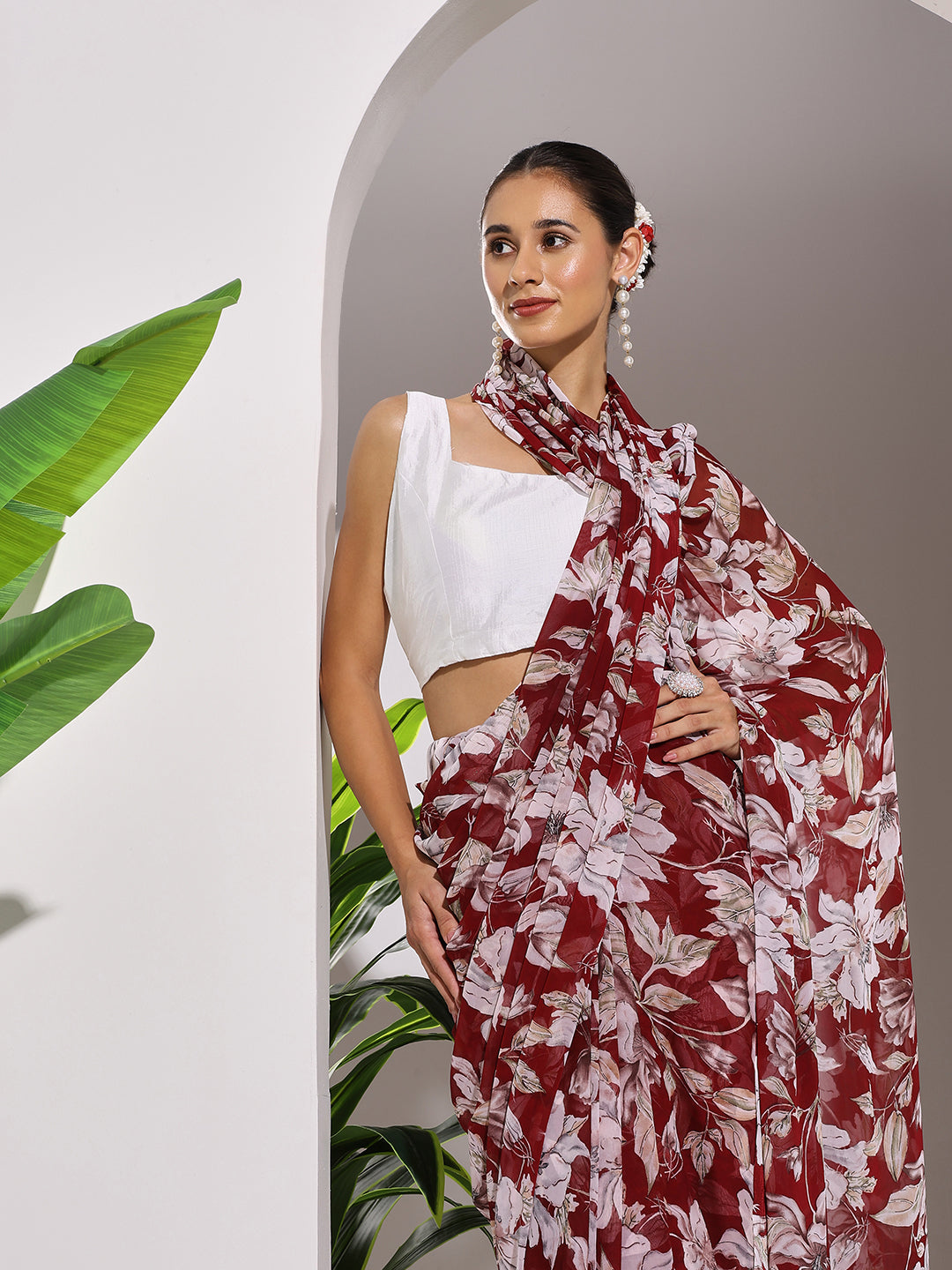 Floral Printed Georgette Saree
