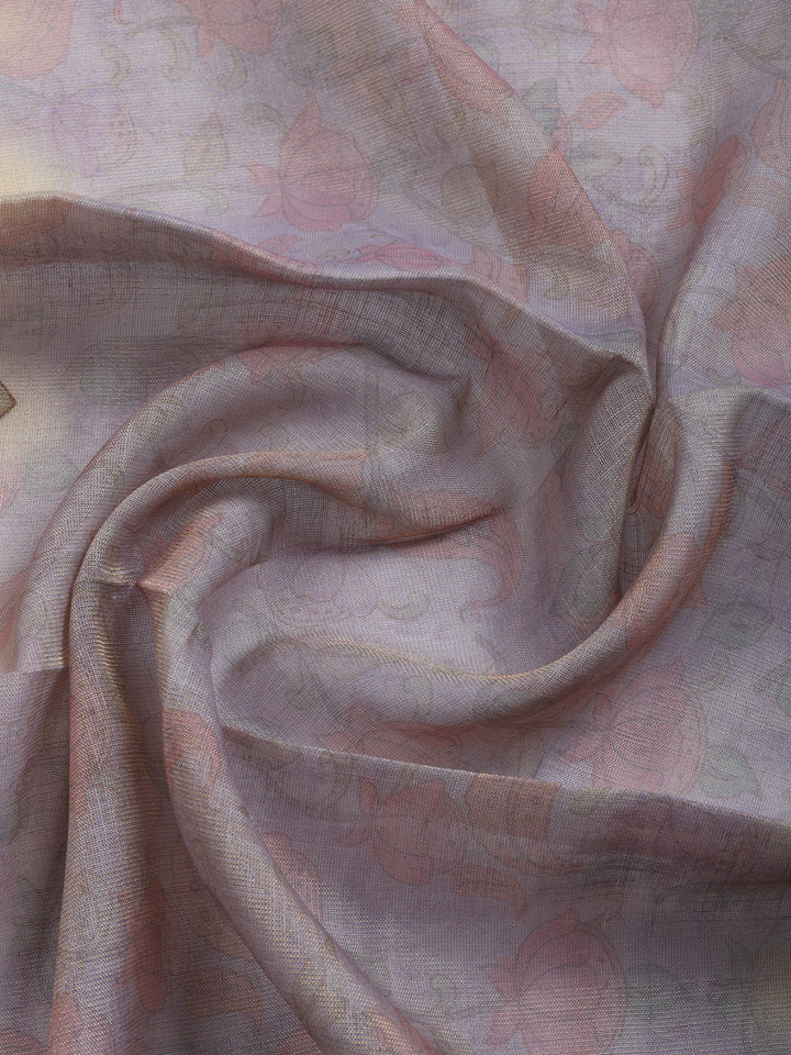 Printed Linen Blend Unstitched Suit With Pant &amp; Dupatta