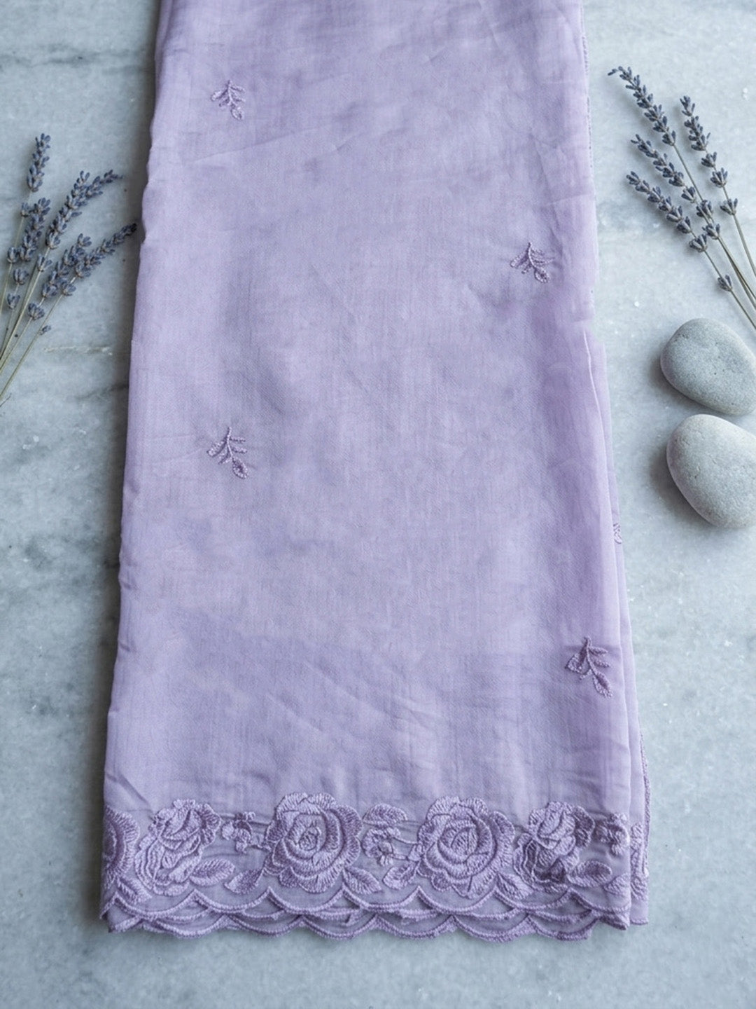 Embroidered Chanderi Unstitched Suit With Pant &amp; Dupatta