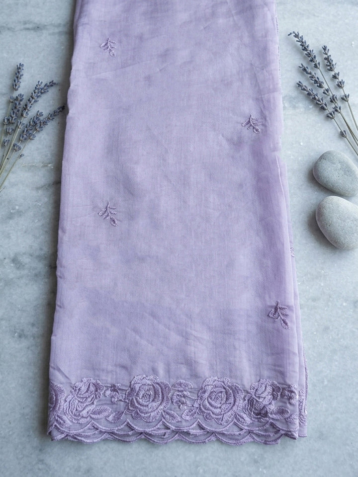 Embroidered Chanderi Unstitched Suit With Pant &amp; Dupatta