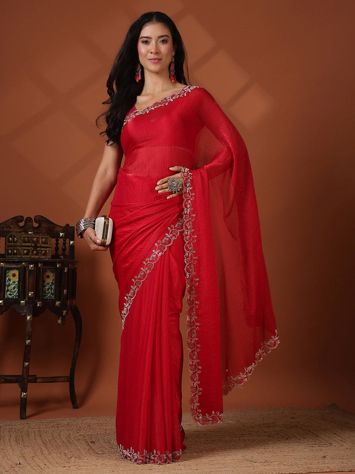 Embroidered Satin Saree