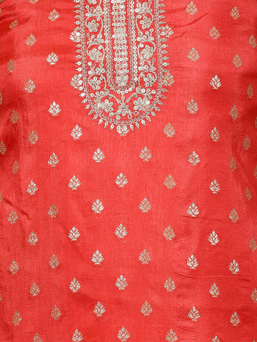 Woven Booti Chanderi Unstitched Suit Piece With Dupatta