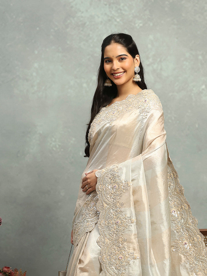 Zari Jaal &amp; Sequin Embroidered Tissue Saree