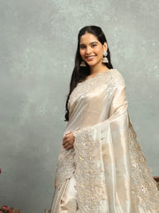 Zari Jaal & Sequin Embroidered Tissue Saree