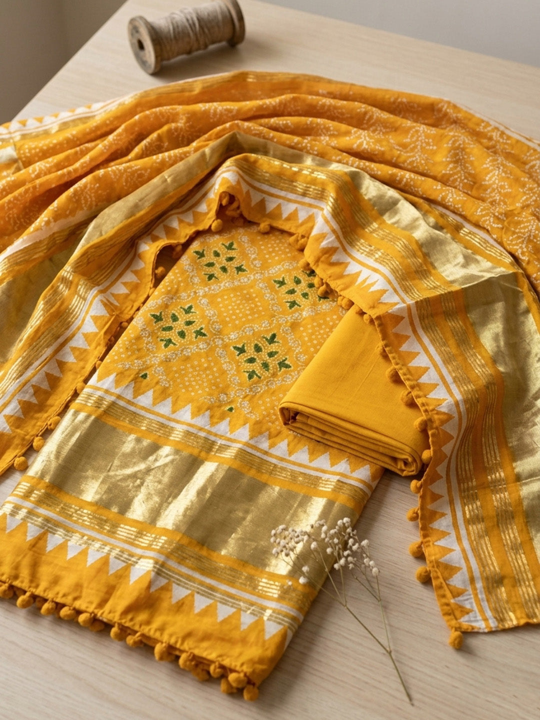 Embroidered Art Silk Unstitched Suit With Pant &amp; Dupatta