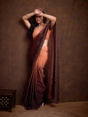 Embroidered Chinon Saree