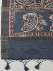 Printed Tussar Grey Saree