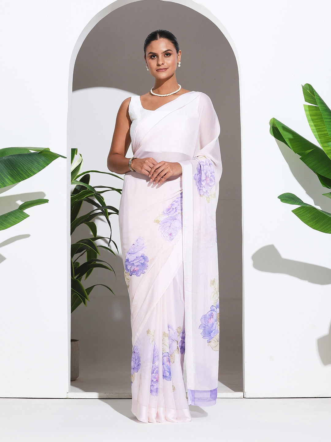 Floral Printed Crepe Saree
