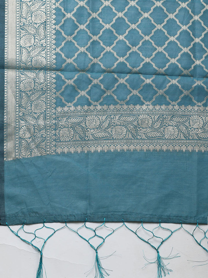 Banarasi Chanderi Unstitched Suit With Pant &amp; Dupatta