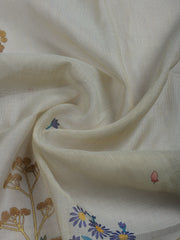 Printed Linen Blend Unstitched Suit With Pant & Dupatta