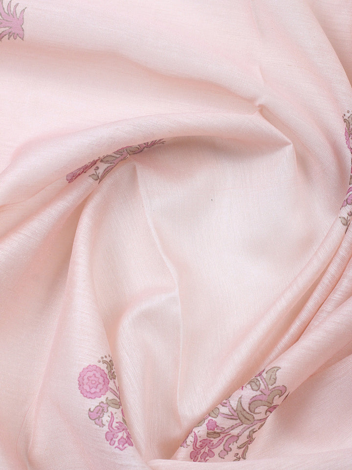 Printed Chanderi Unstitched Suit With Pant &amp; Dupatta
