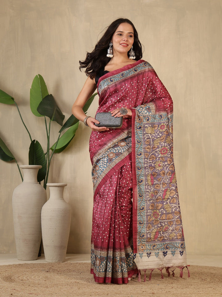 Printed Tussar Silk Saree