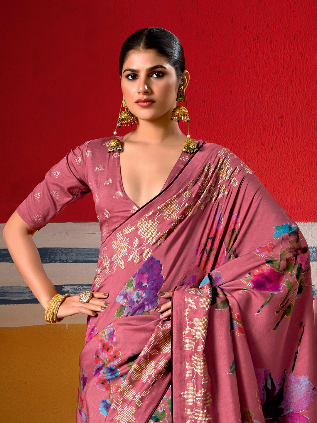 Digital Floral Printed Art Silk Saree