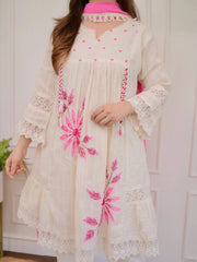 Embroidered Cotton Kurta With Pant & Dupatta