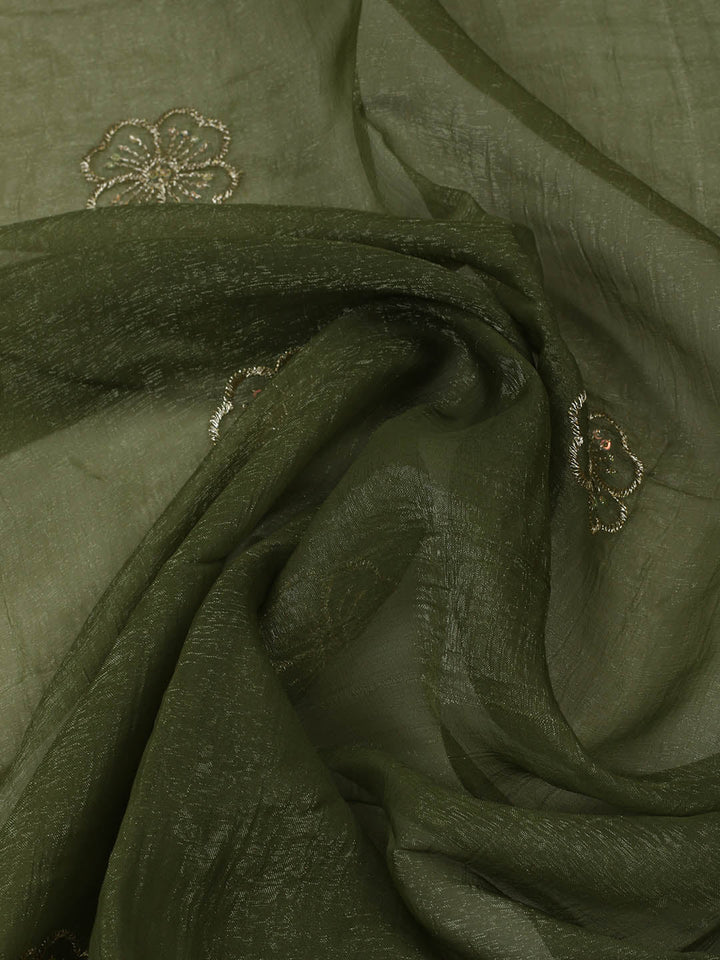 Embroidered Tissue Unstitched Suit With Pant &amp; Dupatta