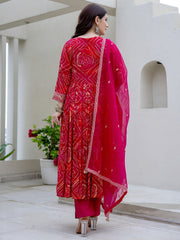 Floral Printed Cotton Blend Kurta With Pants & Dupatta