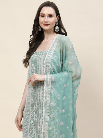 Embroidered Georgette Unstitched Suit Piece With Dupatta