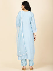 Neck Embroidery Cotton Kurta With Pants & Dupatta