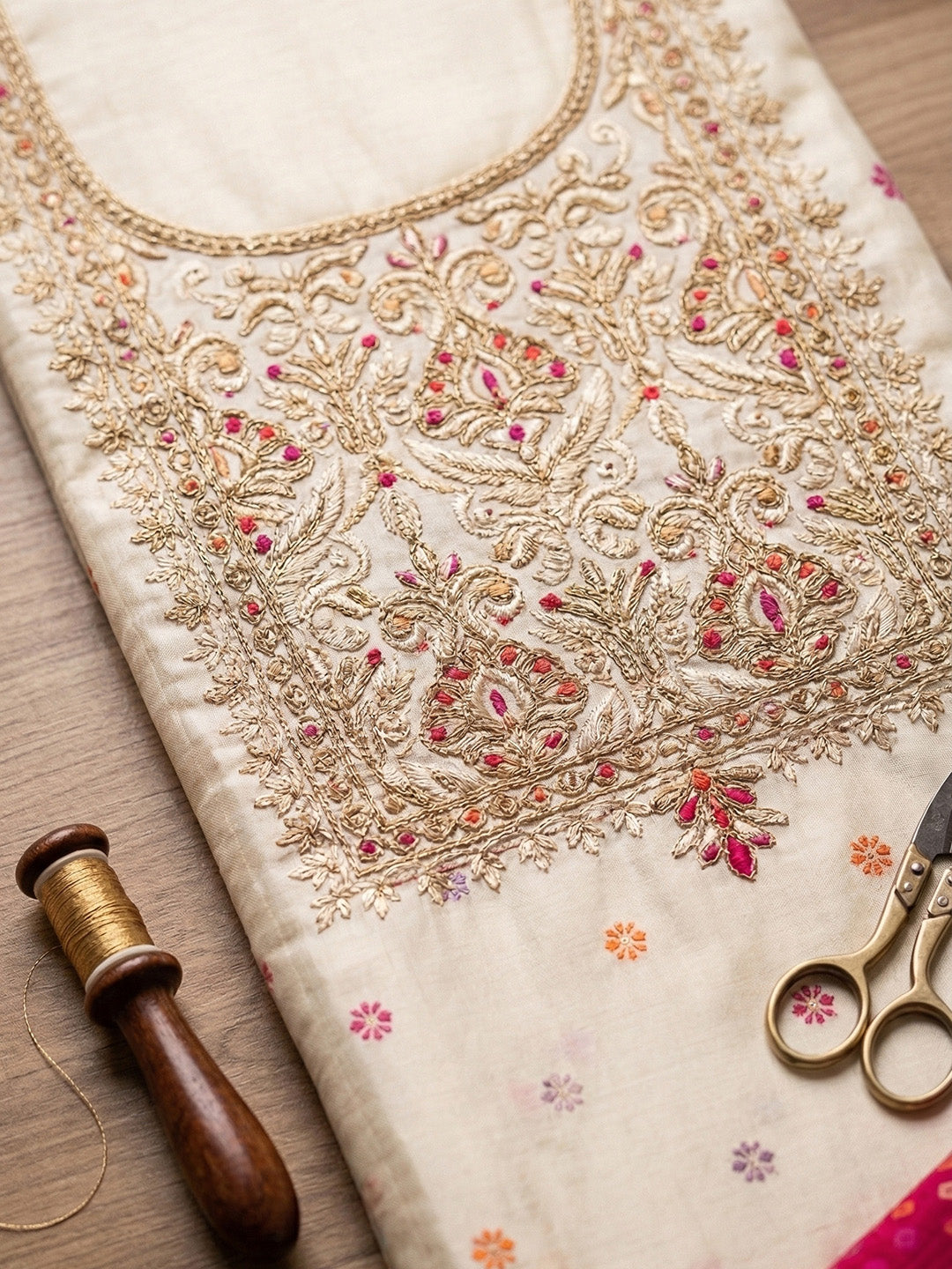 Banarasi Chanderi Unstitched Suit With Pant &amp; Dupatta