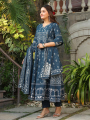 Embroidered Cotton Kurta With Pant & Dupatta
