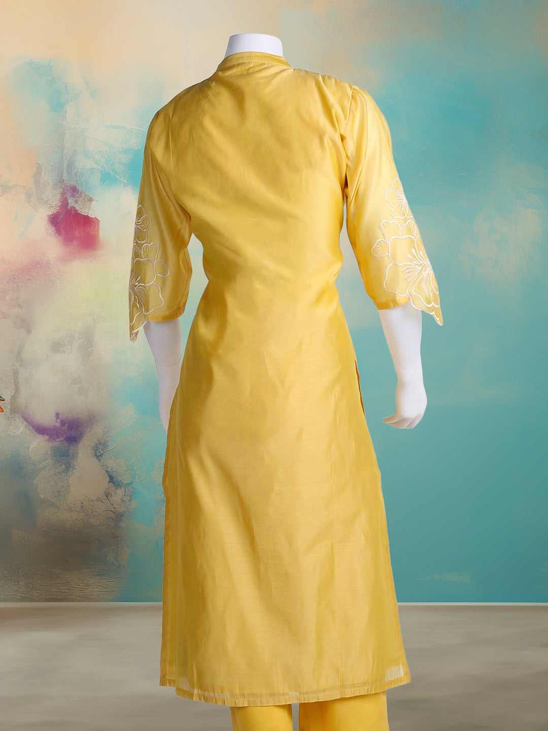 Embroidered Chanderi Kurta With Pant & Dupatta