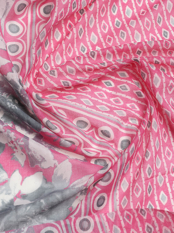 Printed Cotton Blend Unstitched Suit With Dupatta