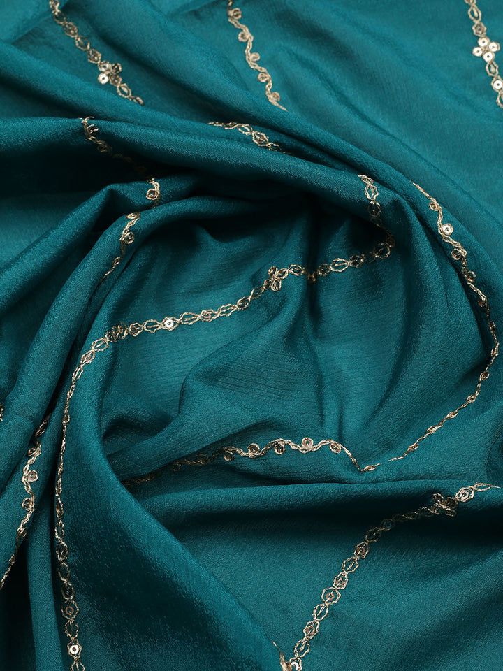 Embroidered Chinon Unstitched Suit With Pant &amp; Dupatta
