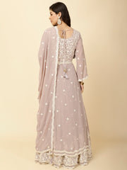 Resham Jaal Embroidered Georgette Stitched Kurta With Belt & Dupatta