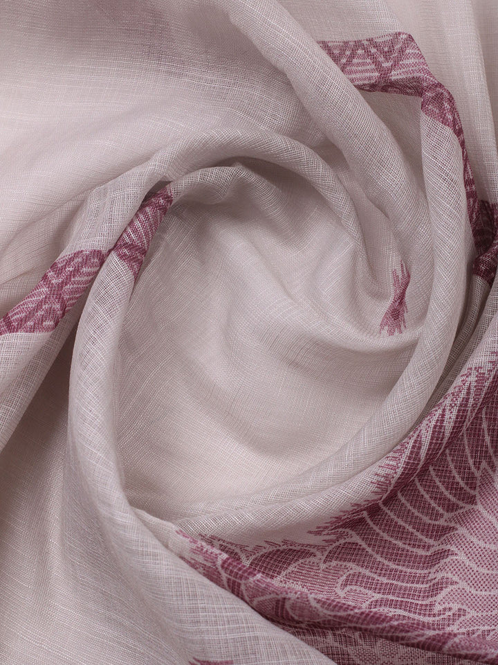 Printed Linen Blend Unstitched Suit With Pant &amp; Dupatta
